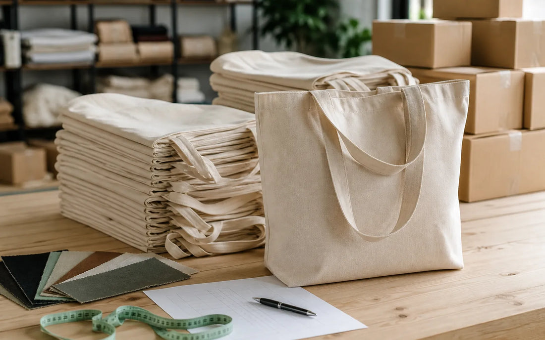 Toptan bez çanta sipariş sürecini gösteren numune, kumaş ve paketler