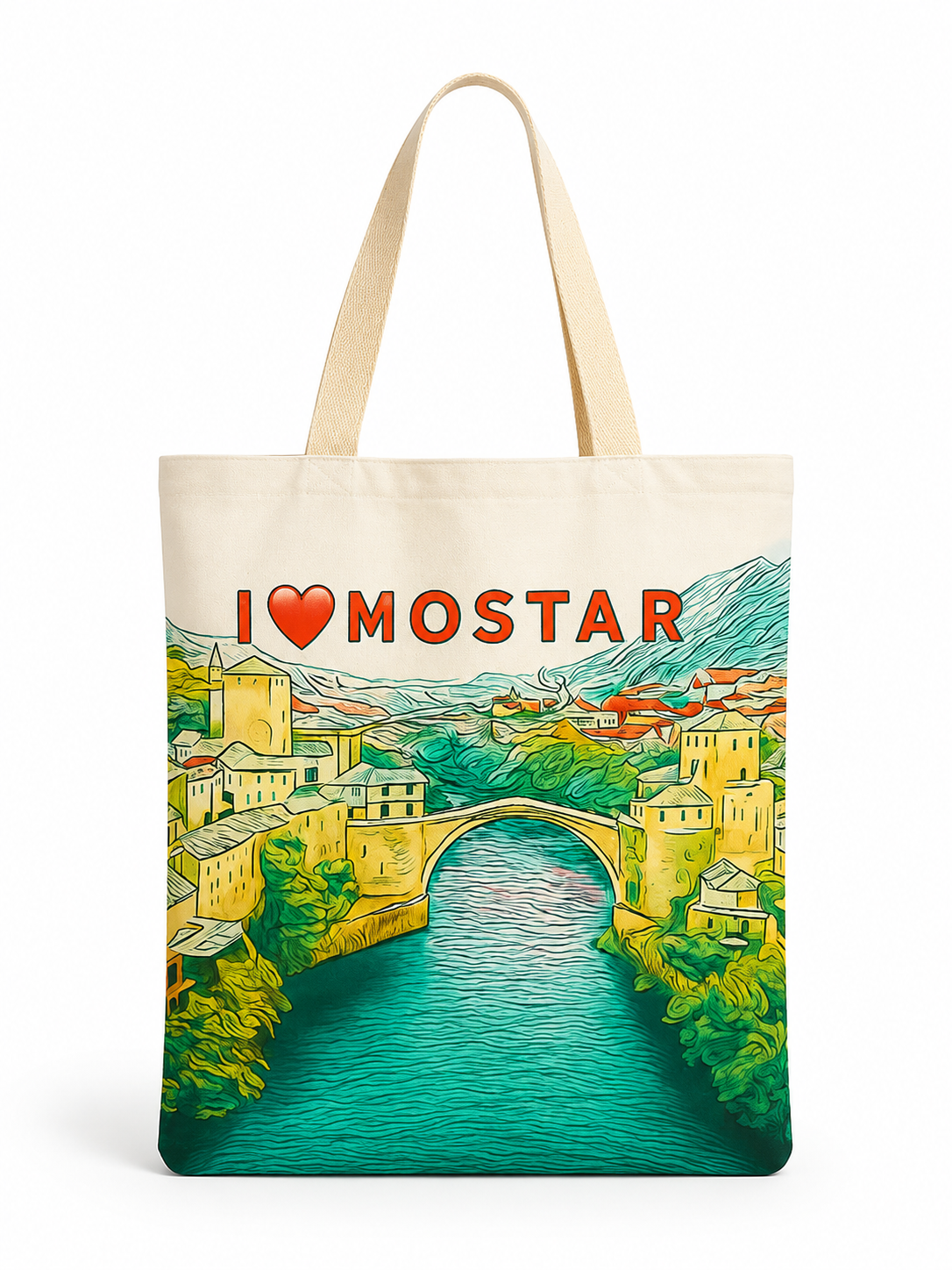 Baskılı Bez Çanta-I love you, Mostar