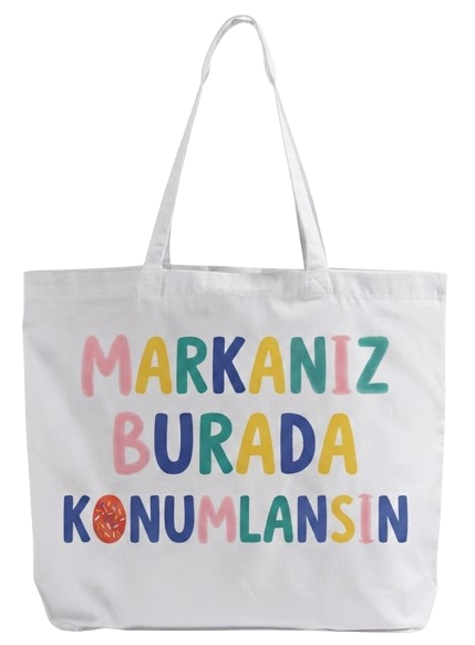 Beyaz ham bez üzerine logo baskılı promosyon çantası