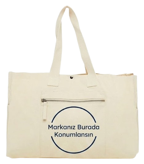 Cepli geniş ham bez promosyon çanta, logo baskı alanlı kurumsal tote çanta