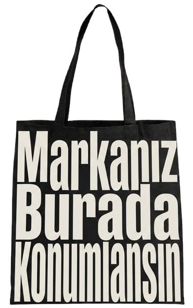 Siyah renkli uzun saplı logo baskılı bez omuz çantası