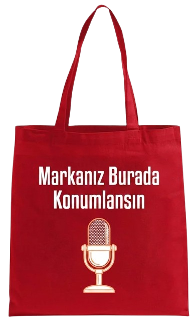 Kırmızı renkli uzun saplı logo baskılı bez omuz çantası