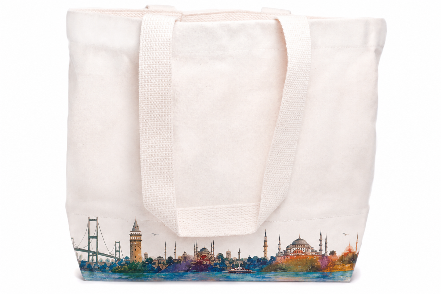 İstanbul Silüetli Kanvas Omuz Çantası Beyaz renk