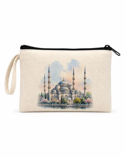 Sultanahmet Temalı Fermuarlı Kanvas Portföy Çantası
