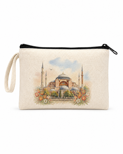 Ayasofya Camii Temalı Fermuarlı Kanvas Portföy Çantası